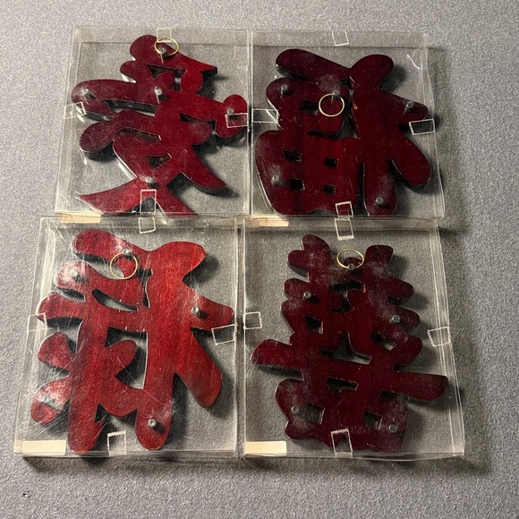 Chinese Calligraphy Wall Art Set of 4, Good Fortune, Long Life, Prosperity, Love - Picture 2 of 7